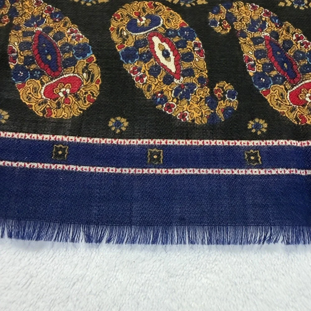 Echo 100% Wool Scarf Made in Japan Paisley Floral Teal Navy Blue Square 29x29